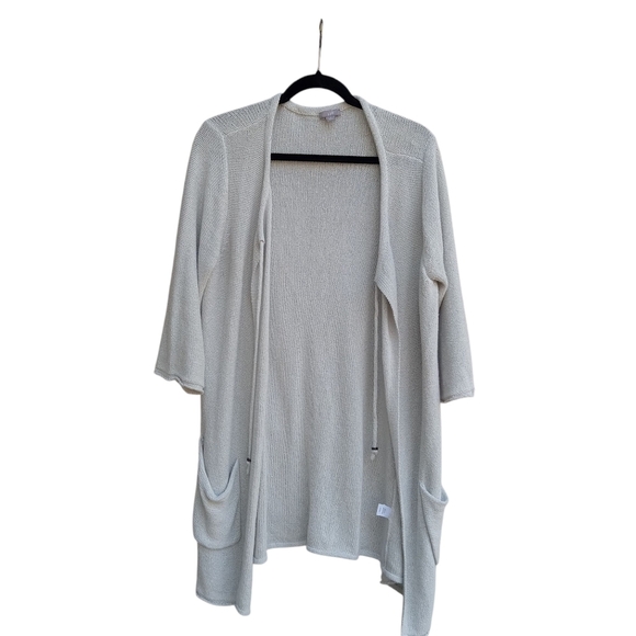 J. Jill Silk Blend Open Front Cardigan Size Large Thick Knit Gray 3/4 Sleeve - Picture 1 of 9